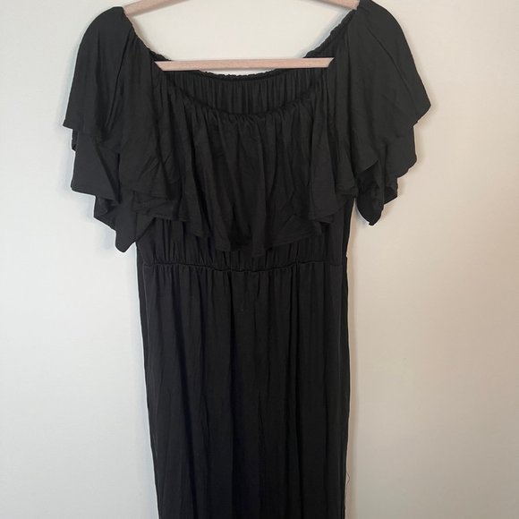 Off Shoulder Maxi Black Dress - Picture 4 of 8